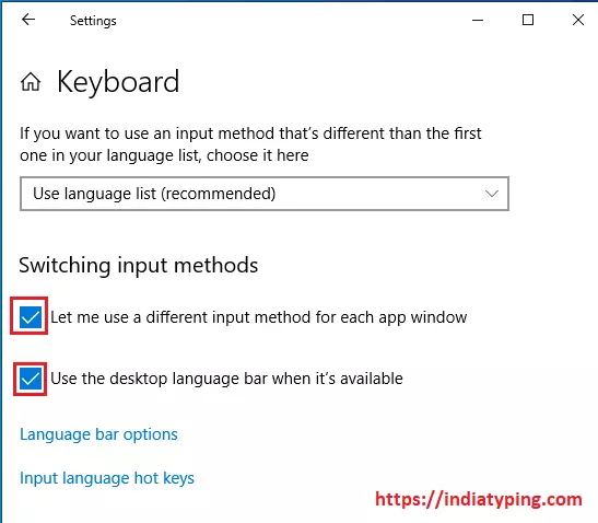 Hindi Indic input 3 Windows 10 language bar