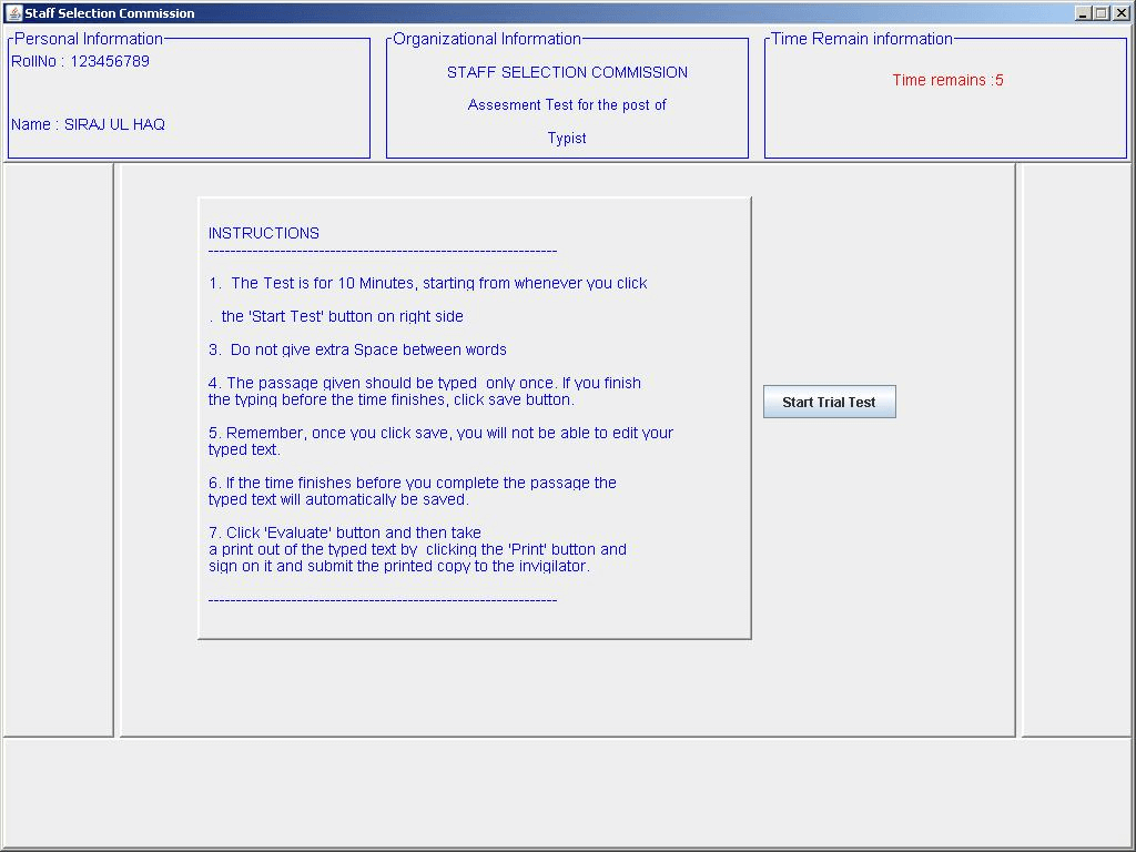 SSC Stenograhy Test