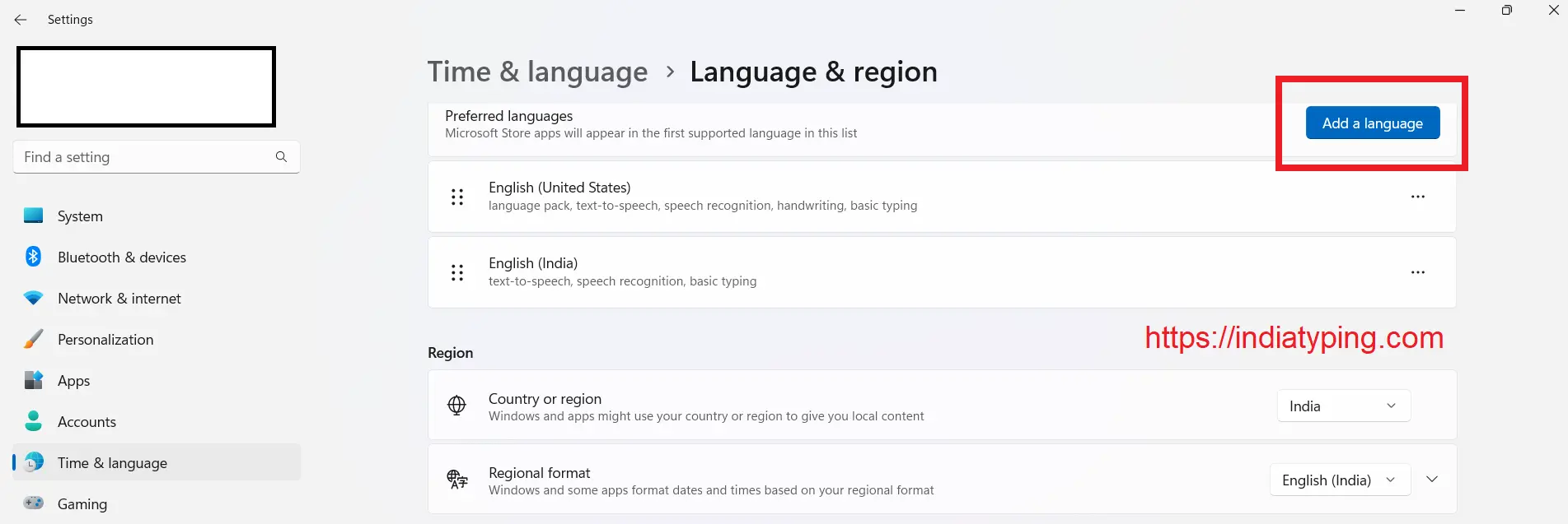 Add a language in windows 11