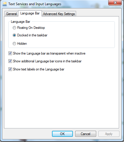 enable language bar in windows