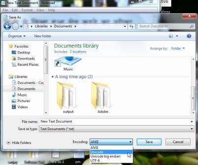 save Hindi text in notepad